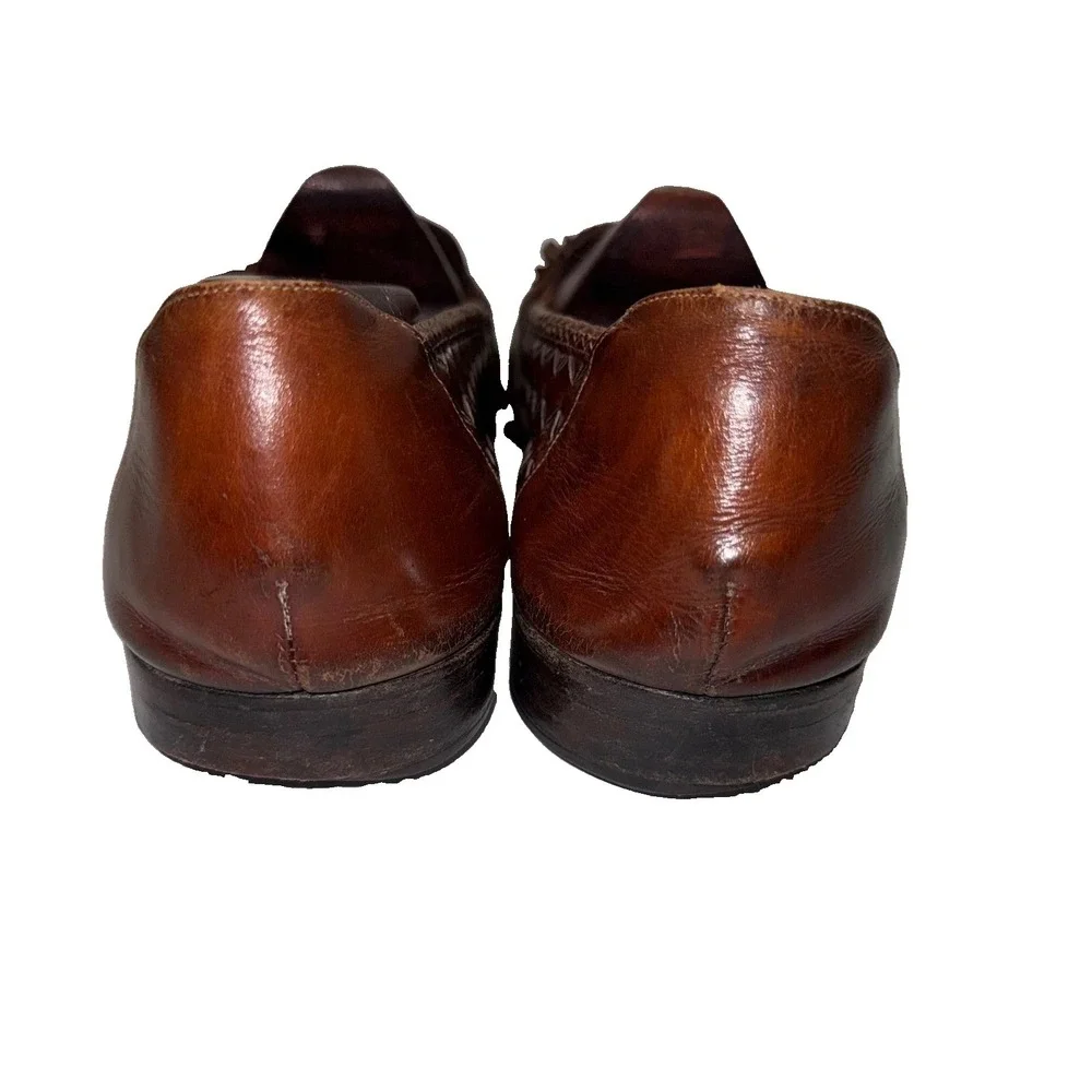 Cole Haan Bragano Loafers Mens 11 N Brown Woven Leather Tassel Made in Italy